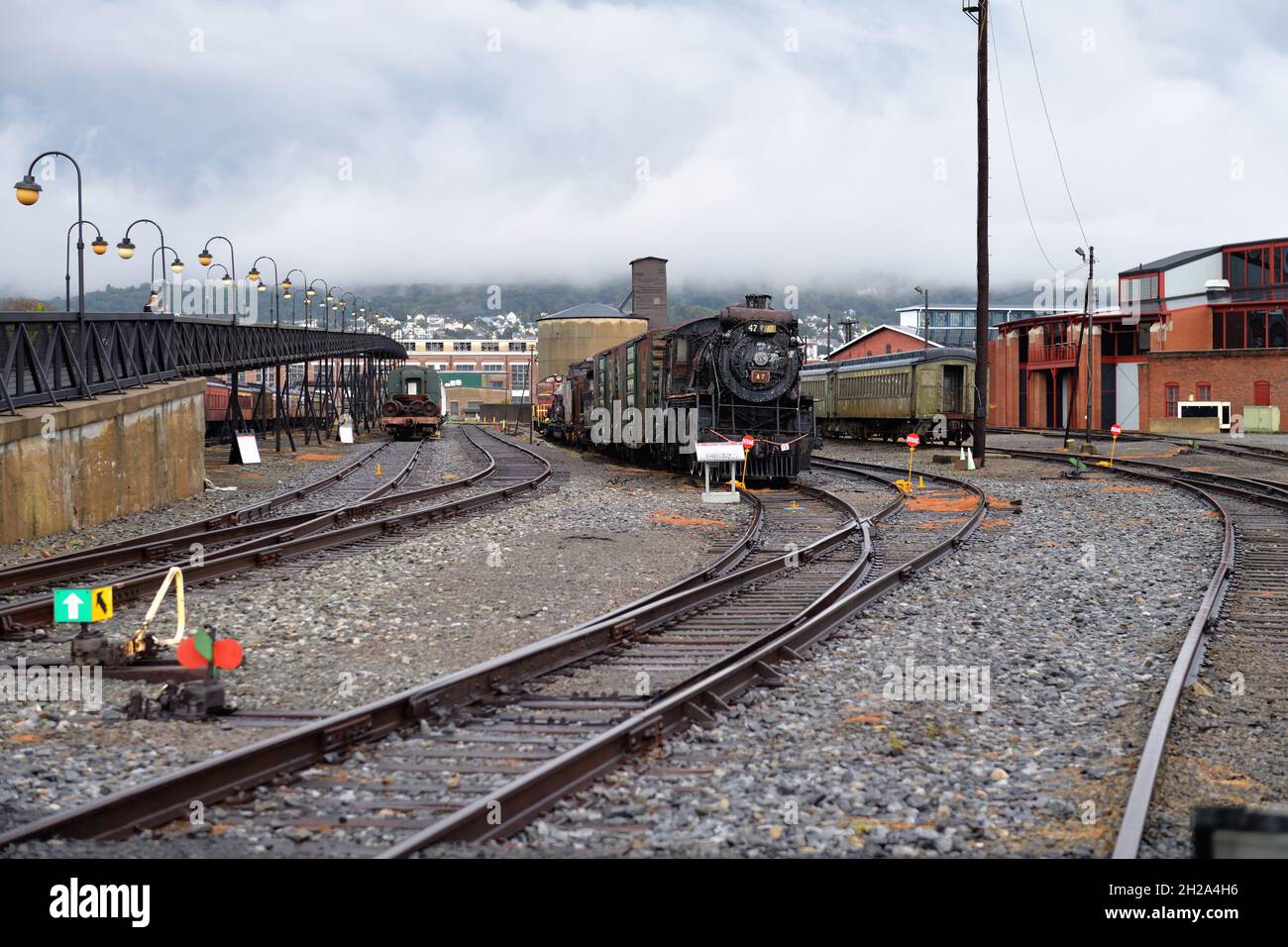 Scranton, Pennsylvania, Stati Uniti. Un'antica locomotiva a vapore Canadese National Railway in mostra presso il sito storico nazionale di Steamtown a Scranton, Pennsyl Foto Stock