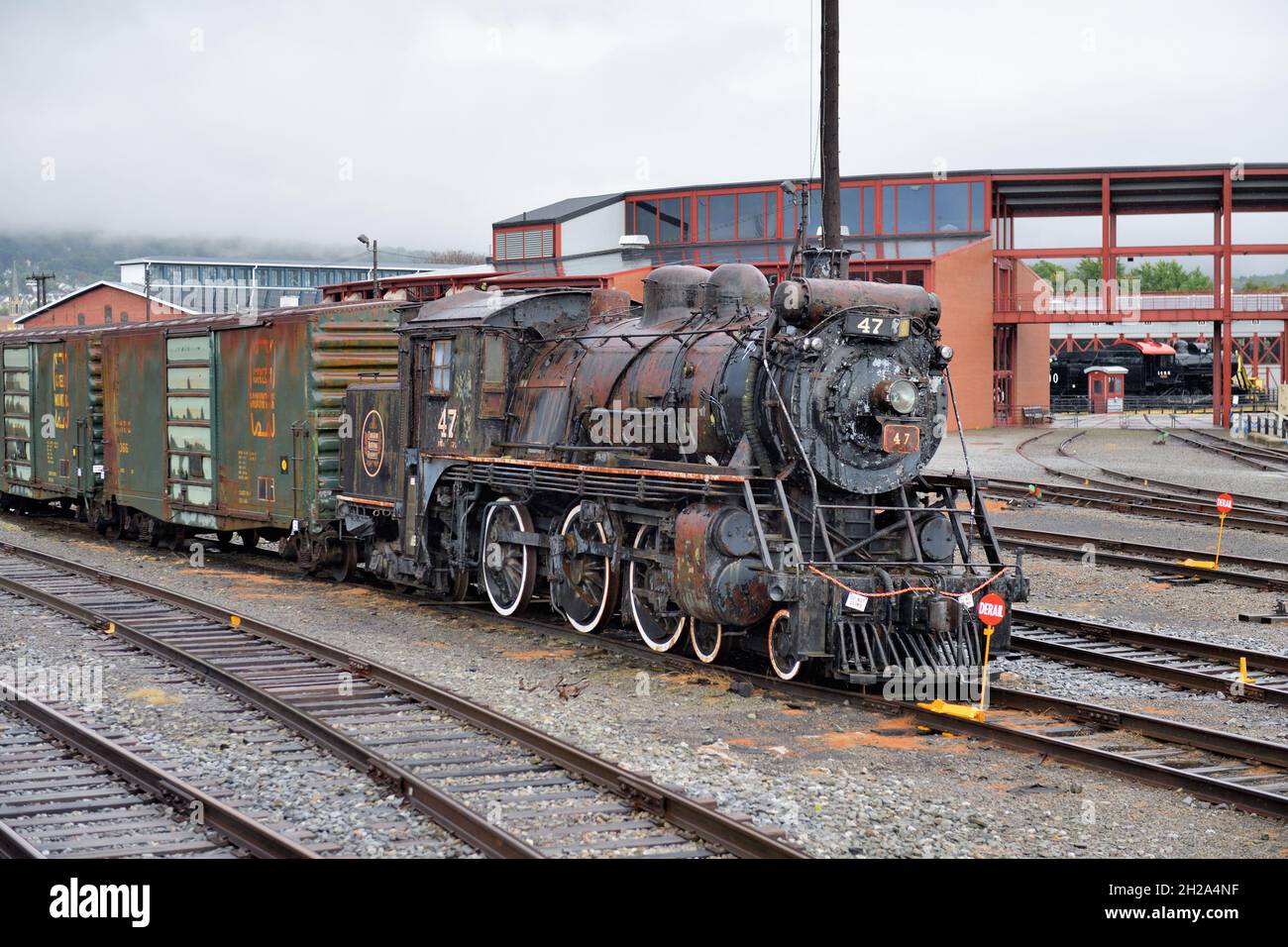 Scranton, Pennsylvania, Stati Uniti. Un'antica locomotiva a vapore Canadese National Railway in mostra presso il sito storico nazionale di Steamtown a Scranton, Pennsyl Foto Stock