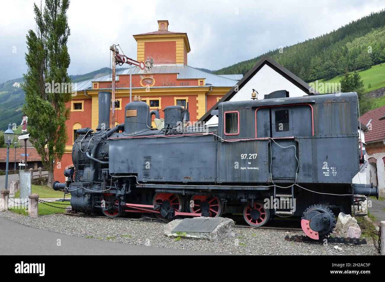 Dampflokomotiva a Vordernberg in der Steiermark (Erzbergbahn), Österreich, Europa-locomotiva a vapore a Vordernberg in Stiria (Erzbergbahn), Austria, Foto Stock