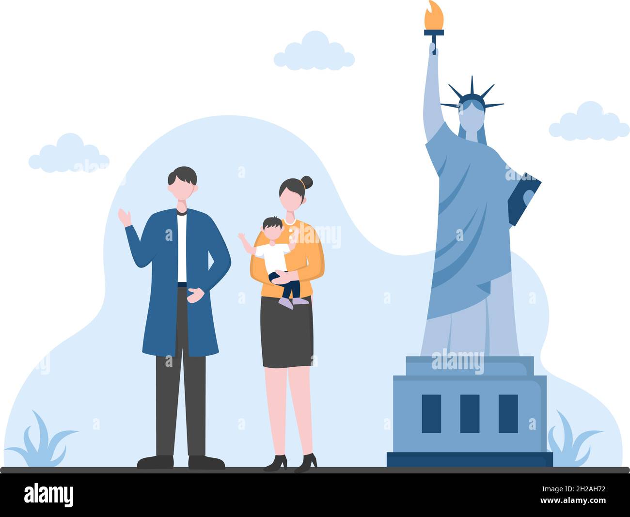 Viaggio in USA background Vector Illustration. Tempo per visitare i punti di riferimento icone di queste famose attrazioni turistiche del Paese Illustrazione Vettoriale