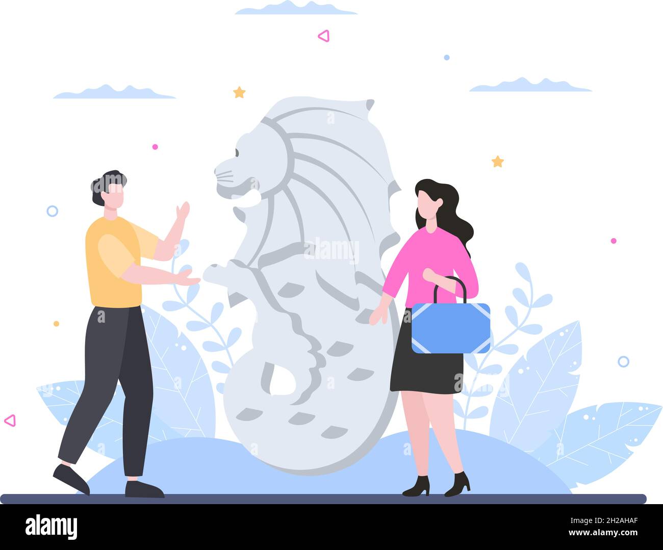 Viaggio a Singapore background Vector Illustration. Tempo per visitare i punti di riferimento icone di queste famose attrazioni turistiche del Paese Illustrazione Vettoriale