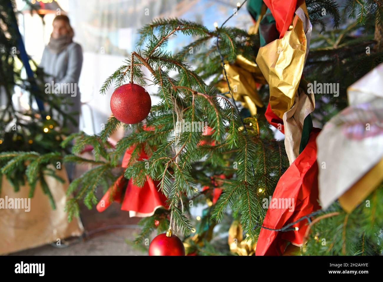 Christbaum a Laakirchen (Bezirk Gmunden, Oberösterreich) - albero di Natale a Laakirchen (distretto Gmunden, Austria superiore) Foto Stock