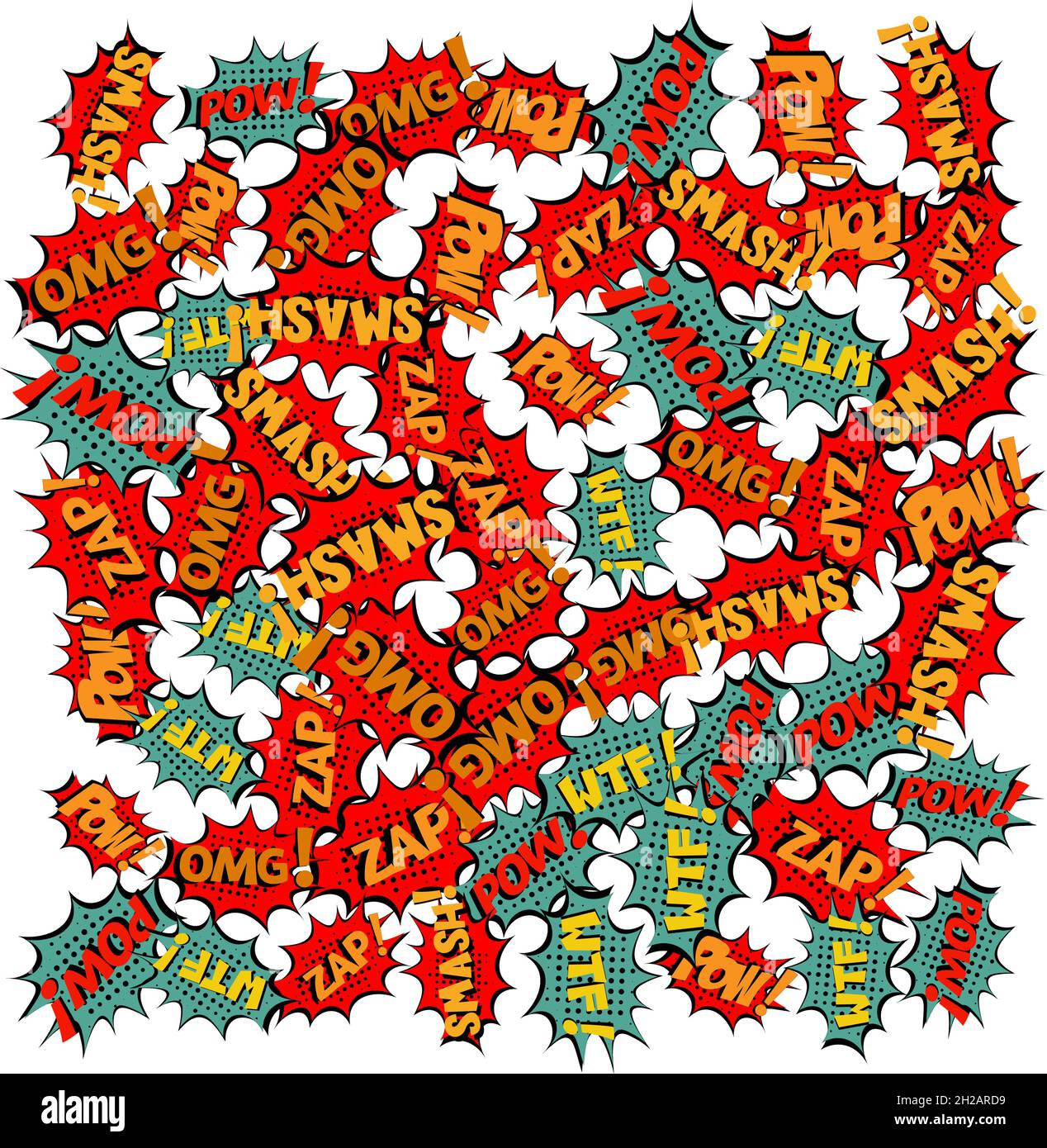 WTF POW OMG ZAP POW Comic Lettering Vector illustrazione cartoon in stile retrò pop art su sfondo halftone Illustrazione Vettoriale