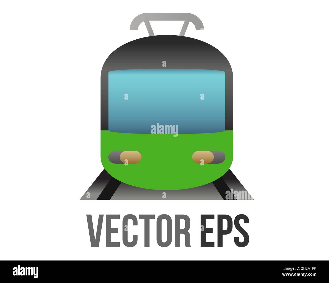 Il vettore isolato verde di trasporto pubblico treno o metropolitana su binari icona per i viaggi di breve o media lunghezza Illustrazione Vettoriale