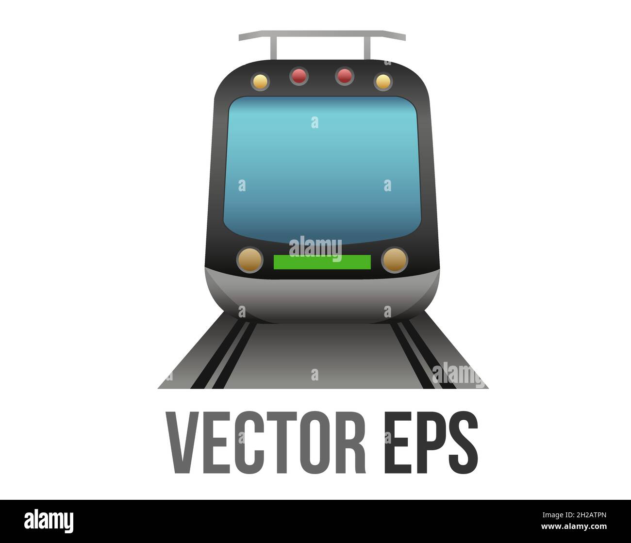 Il vettore isolato nero treno di trasporto pubblico o metropolitana su binari icona per i viaggi di breve o media lunghezza Illustrazione Vettoriale