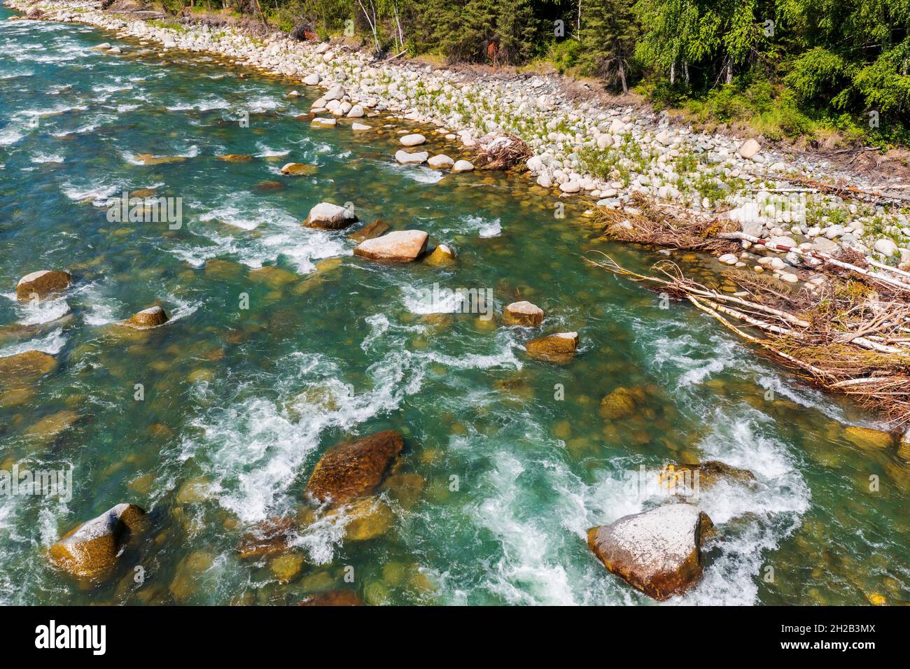 Foresta e paesaggio naturale del fiume a Hemu Village, Xinjiang, Cina. Foto Stock