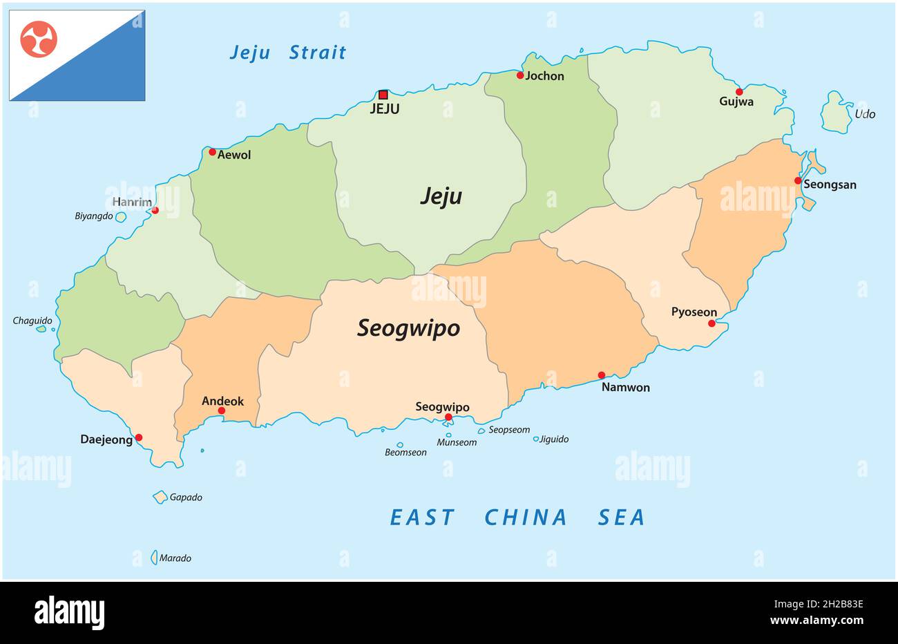 Mappa amministrativa dell'isola sudcoreana Jeju Illustrazione Vettoriale