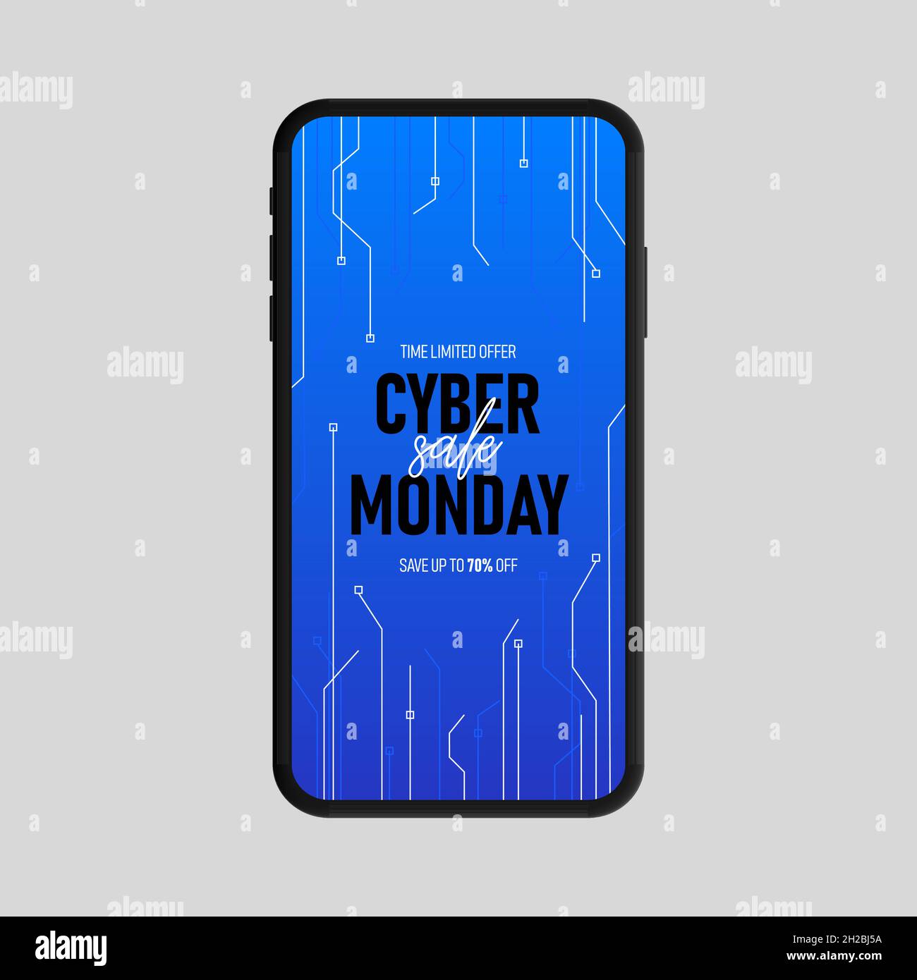 La storia di vendita del Cyber Monday. Scarica lo smartphone. Illustrazione vettoriale Illustrazione Vettoriale