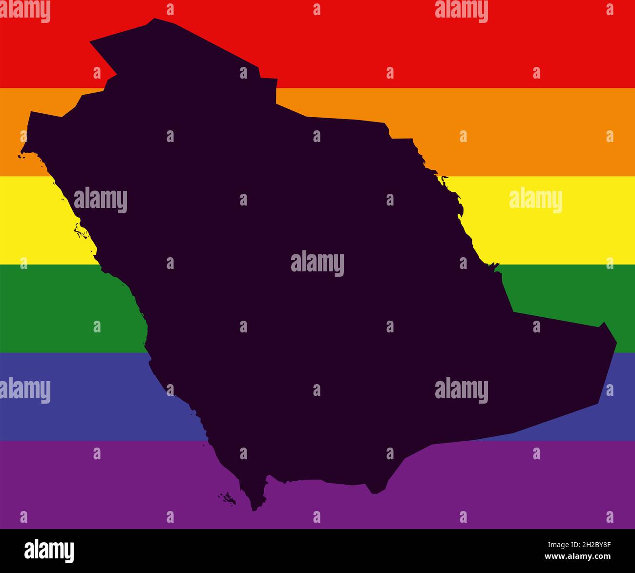 Mappa LGBT Arabia Saudita con bandiera a colori arcobaleno Foto Stock