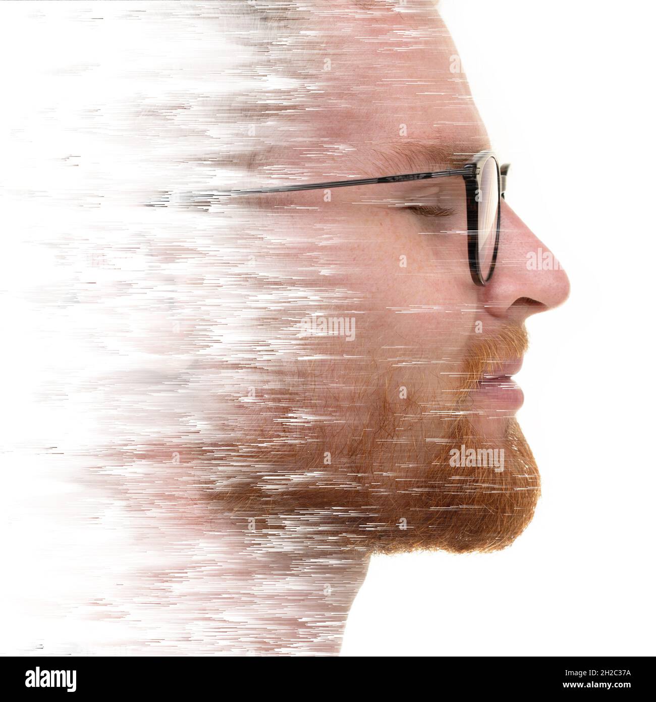Un ritratto a doppia esposizione di un uomo attraente combinato con arte digitale Foto Stock
