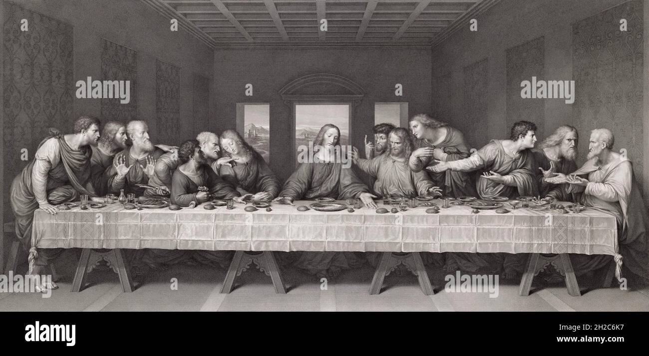 L'ultima cena. Dopo un'incisione del XIX secolo di Raffaello Morghen dall'affresco di Leonardo da Vinci Foto Stock