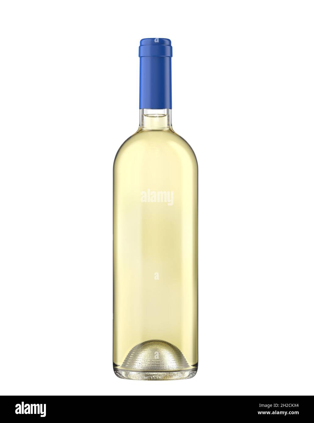 Bottiglia di vino bianco, tipo Decò con capsula blu, isolata su sfondo  bianco, per realizzare packshot e mockup, rendering 3d Foto stock - Alamy