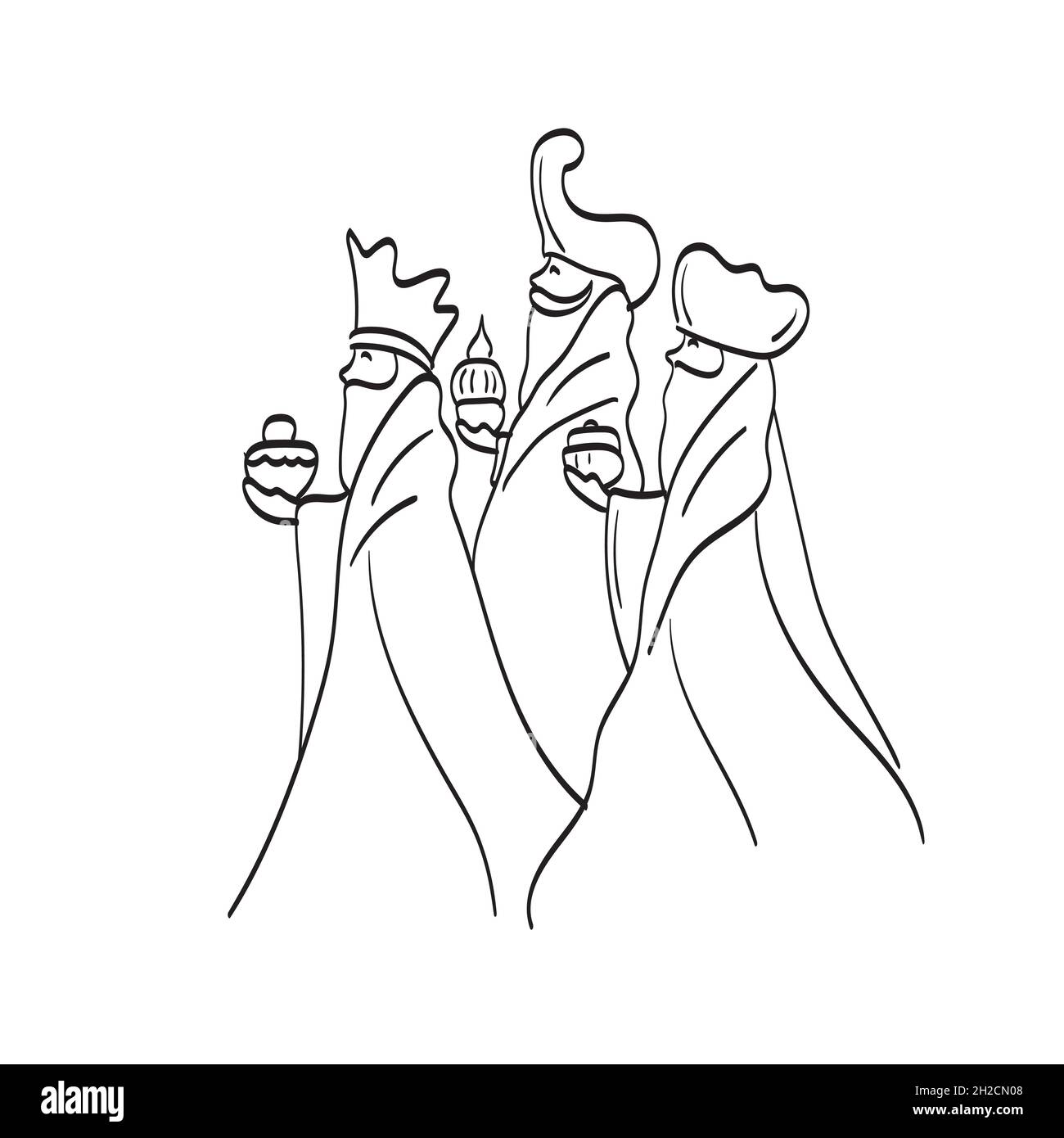 linea arte tre saggi uomini da presepio scena illustrazione vettore isolato su sfondo bianco Illustrazione Vettoriale