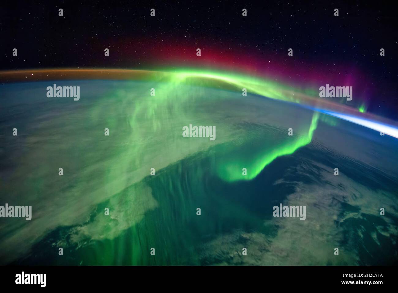 Aurora boreale o aurora boreale. Miglioramento digitale di un'immagine da parte della NASA Foto Stock