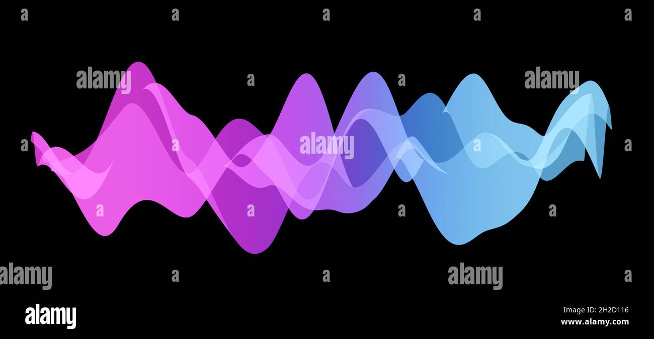 Sfumatura astratta rosa, viola e blu forma d'onda o onde sonore su sfondo nero Foto Stock