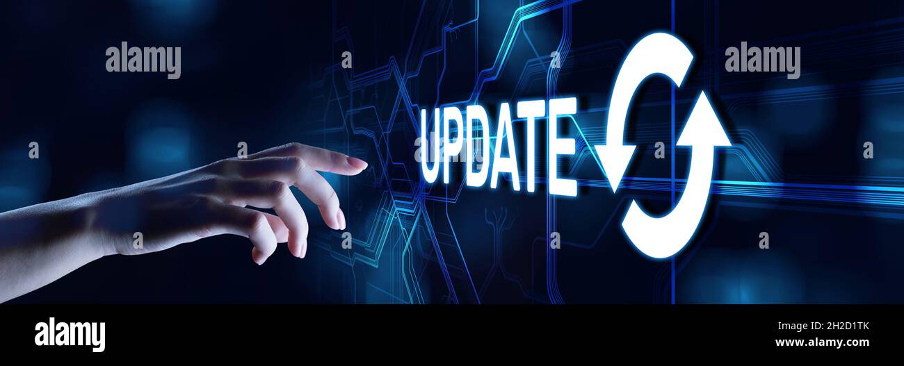 Aggiornamento software aggiornamento del sistema scaricare la nuova versione tecnologia Internet concetto. Foto Stock
