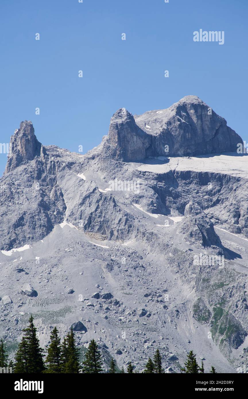 Primo piano del paesaggio montano nelle alpi di montafon Foto Stock