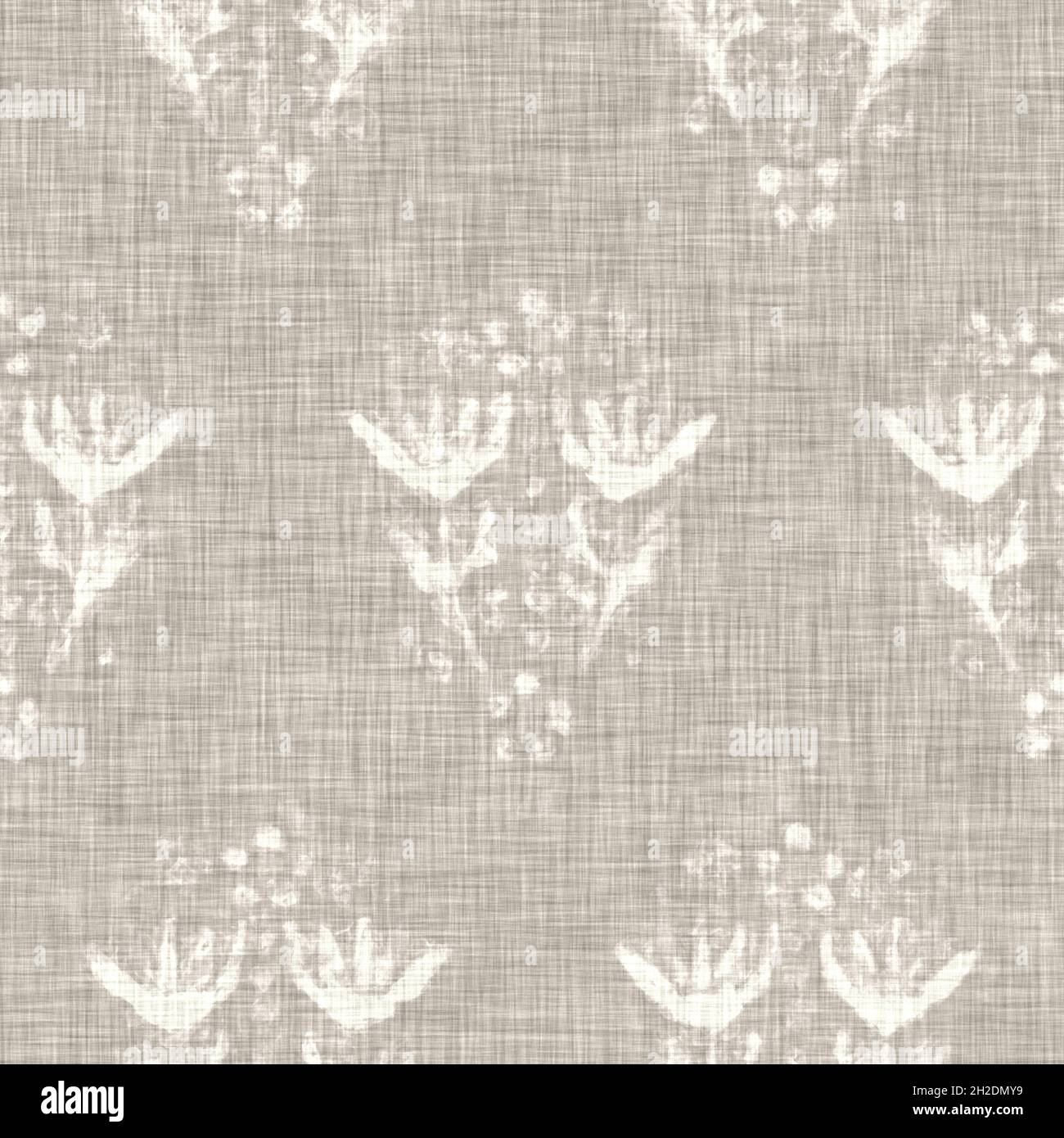 Tessuto di lino con motivo floreale grigio disegnato a mano. Capricci da giardino senza cuciture. Moderna primavera doodle floreale natura tessuto per arredamento casa. Botanico Foto Stock