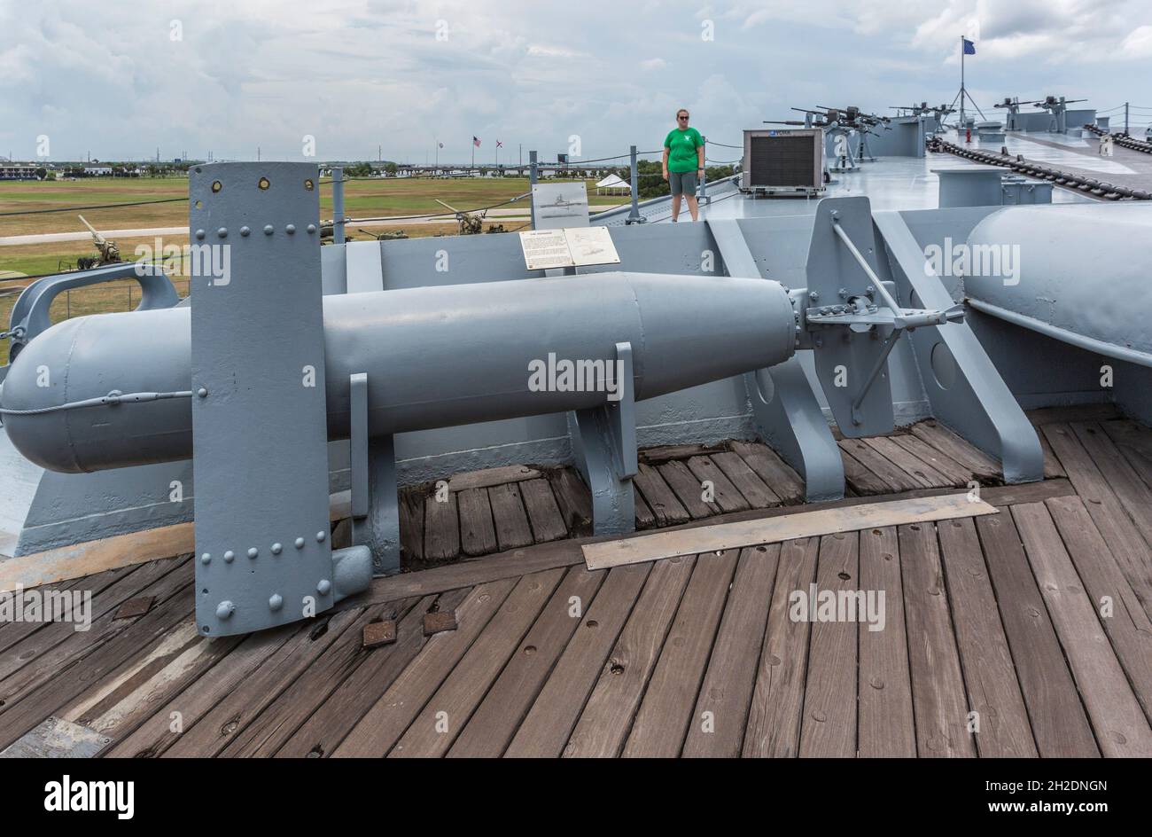 Paravane testata antisommergibile in aliante sul ponte della nave da battaglia museo USS Alabama presso il Battleship Memorial Park di Mobile, Alabama Foto Stock