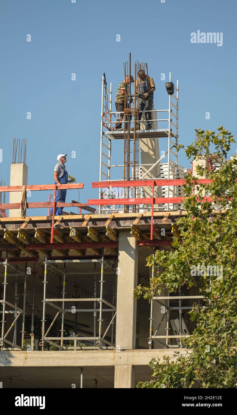 Baustelle, Bauarbeiter, Gerüst, Sicherheit, Bundesallee, Wilmersdorf, Berlino, Germania Foto Stock