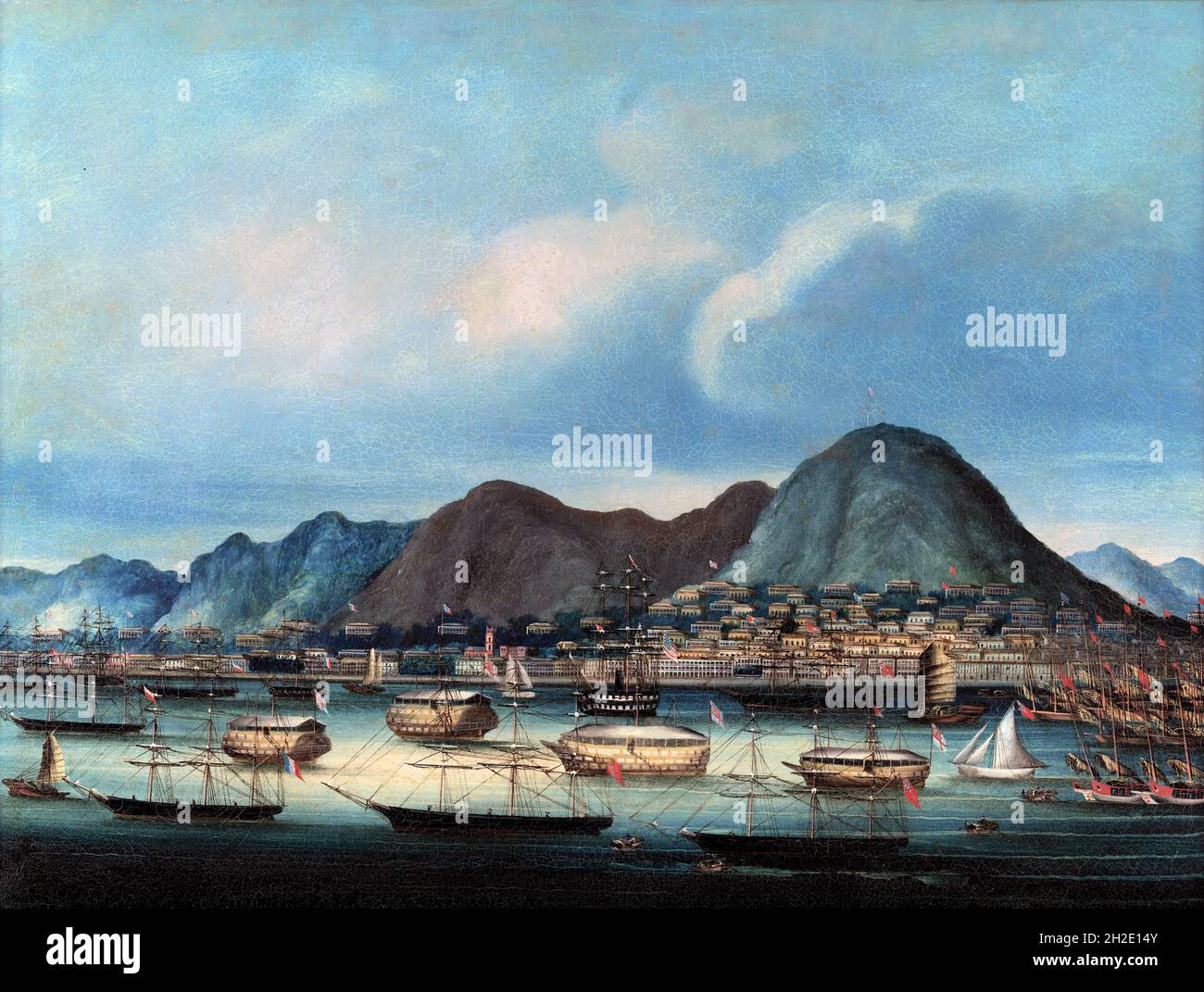 Hong Kong City e Victoria Harbour, anonimo, olio su tela, c.. 1870-75 Foto Stock