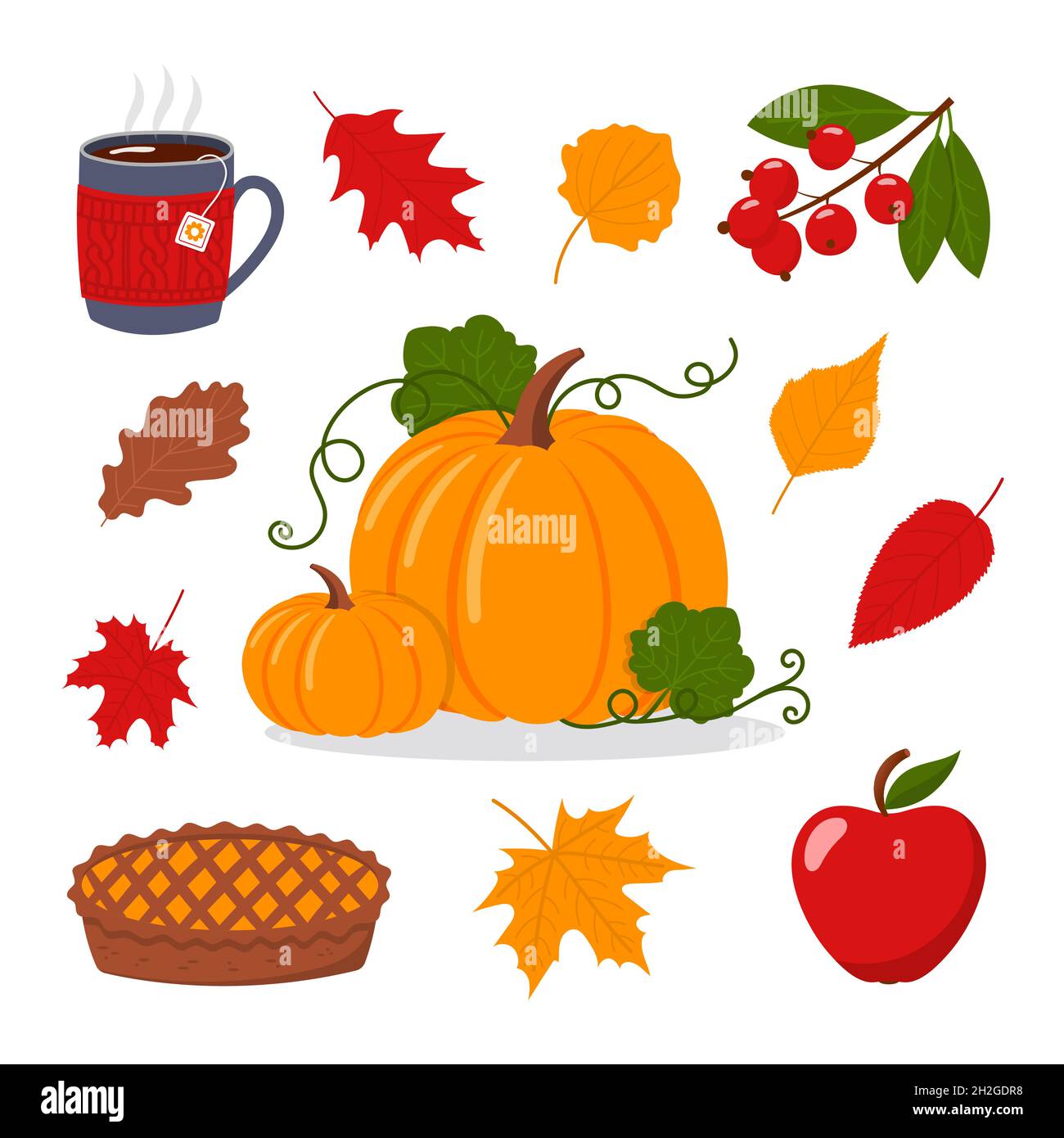 Set di illustrazioni autunnali carine, collezione autunnale, illustrazioni vettoriali isolate su sfondo bianco Illustrazione Vettoriale