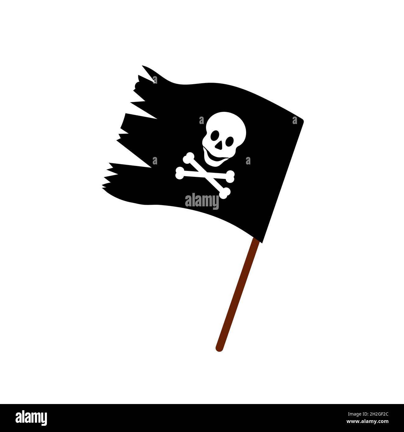 Bandiera dei pirati. Bandiera nera con un cranio. Oggetto vettore isolato Illustrazione Vettoriale