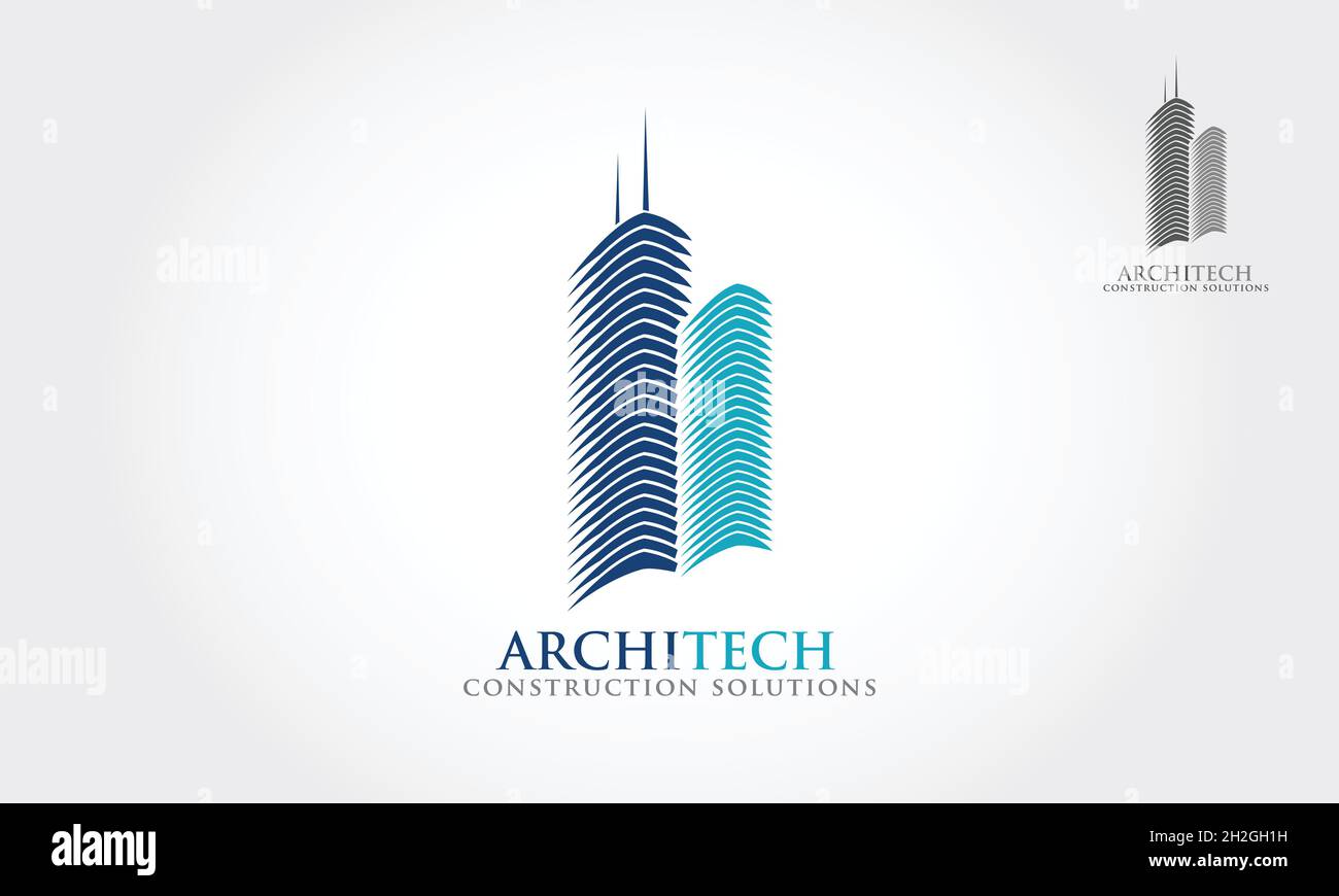 Architech Construction Solutions Vector Logo Template. Architetto costruzione idea. Logo di edifici stilizzati e astratti. Illustrazione Vettoriale