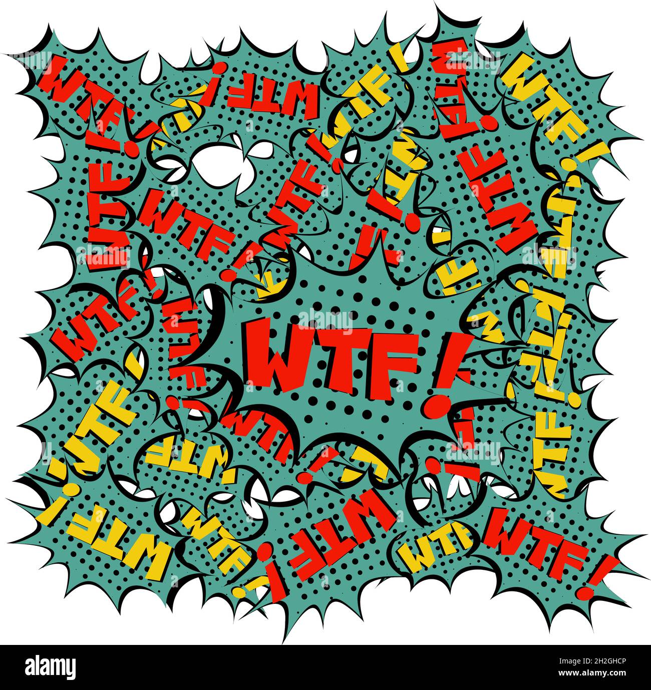WTF Comic Lettering Vector illustrazione cartoon in stile retrò pop art su sfondo halftone Illustrazione Vettoriale