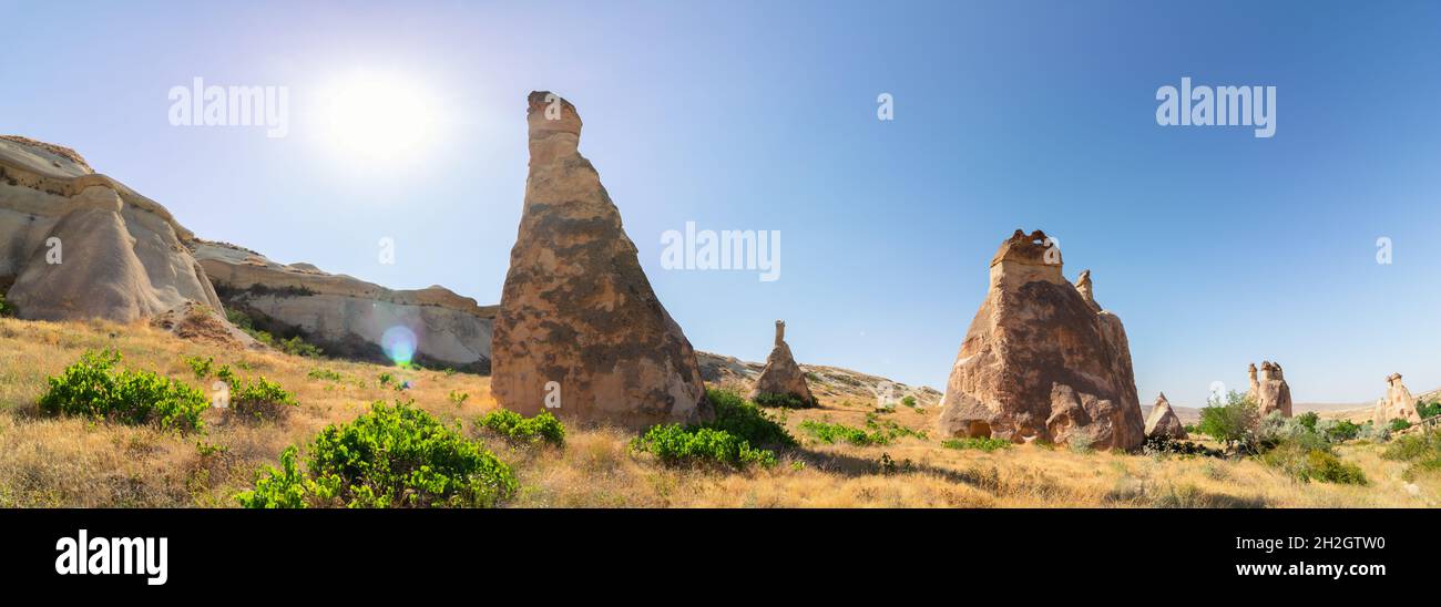 Vista panoramica del Museo all'aperto di Pasabagi in Cappadocia Nevsehir Turchia Foto Stock