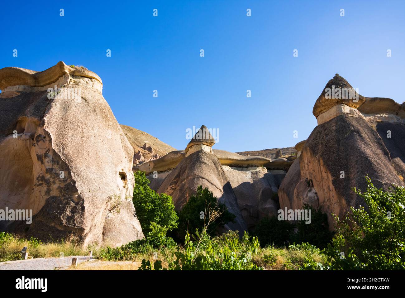 Camini delle fate o Peri Bacalari nel Museo all'aperto di Pasabagi in Cappadocia Foto Stock