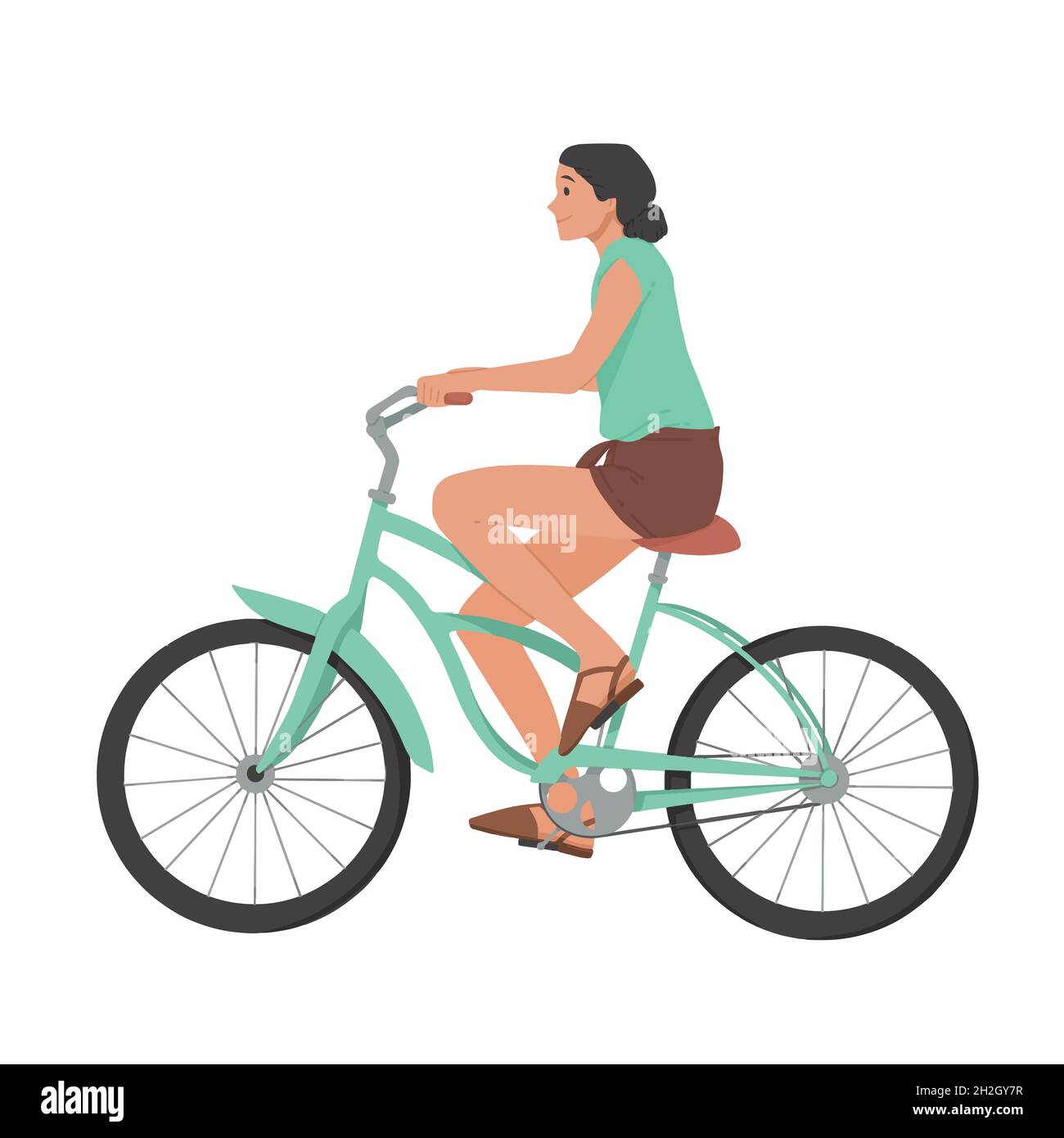 Ragazza bicicletta a cavallo, donna su vettore bici. Illustrazione Vettoriale