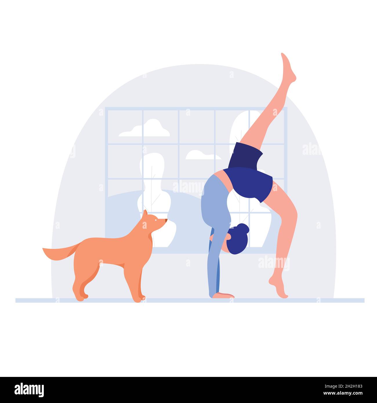 Donna e cane. Stile di vita sano, allenandosi Illustrazione Vettoriale