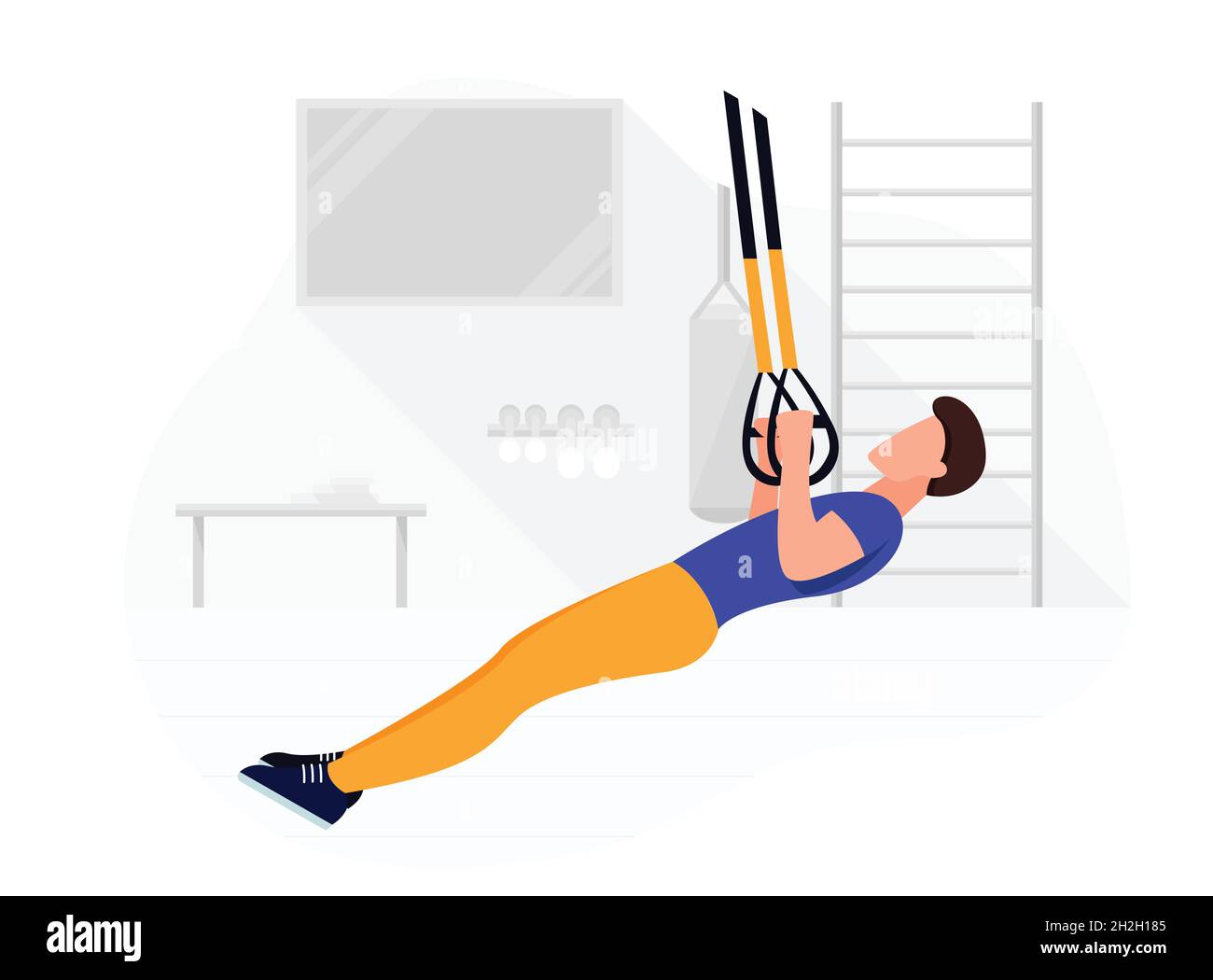 Adatta l'uomo che si sta allenando su trx facendo esercizi di peso corporeo. Allenamento fitness Strength Illustrazione Vettoriale