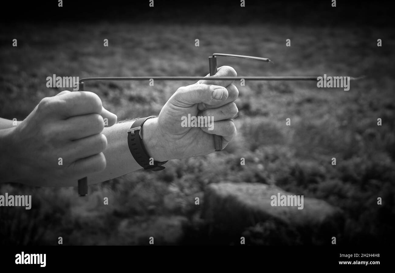 Aste di spine che sono usate ad un cerchio di pietra, cercando le linee di vicolo. Foto Stock