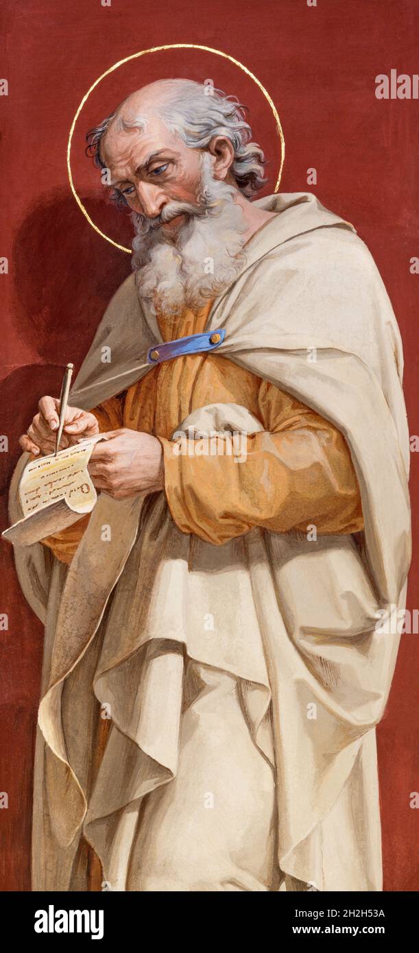 ROMA, ITALIA - 28 AGOSTO 2021: L'affresco dell'apostolo San Matteo Evangelista nella chiesa di San Girolamo dei Croati di Pietro Gagliardi (1847-1852 Foto Stock