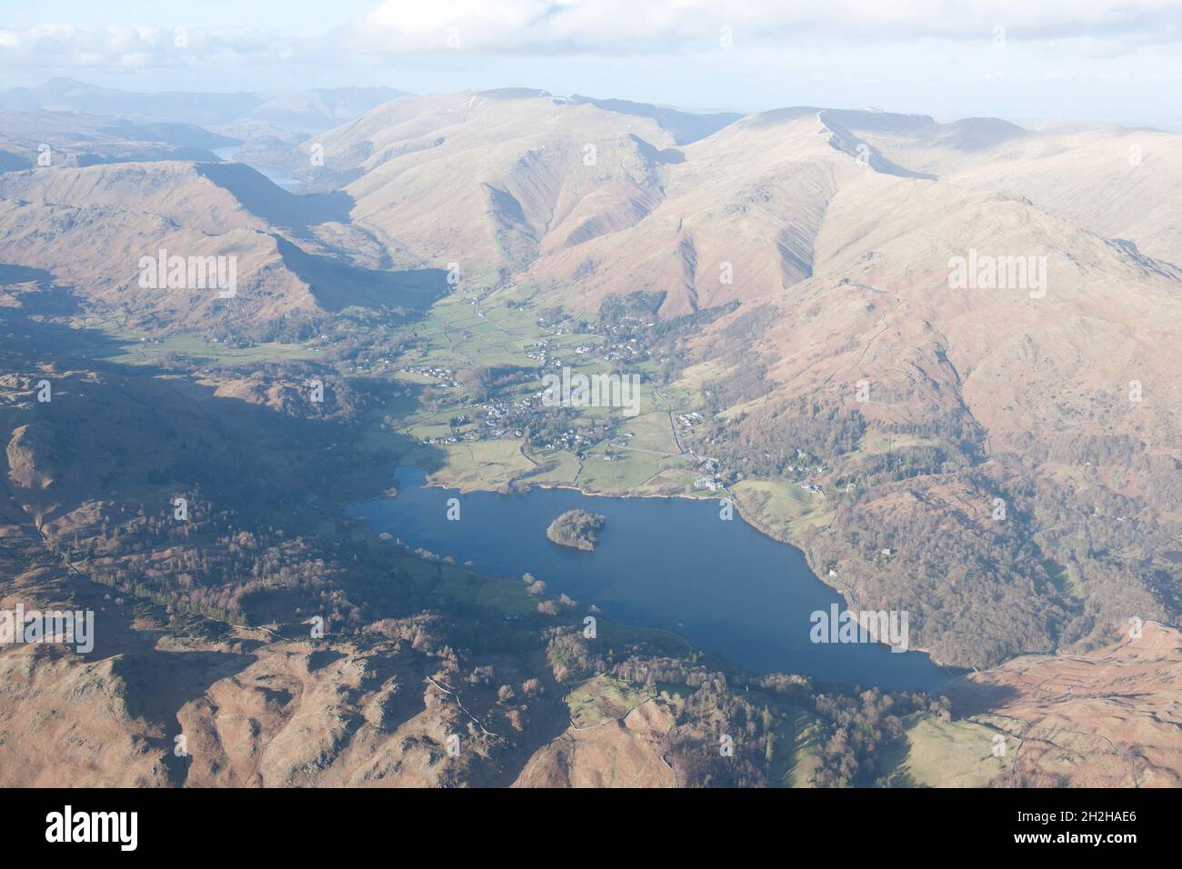 Grasmere, Helm Crag, Seat Sandal e Fairfield, Cumbria, 2019. Foto Stock