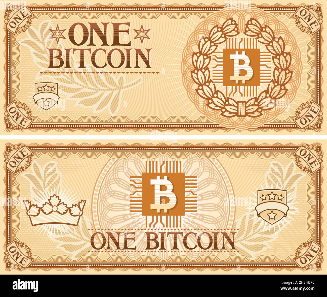 Un'illustrazione del vettore di banconote astratte Bitcoin Illustrazione Vettoriale