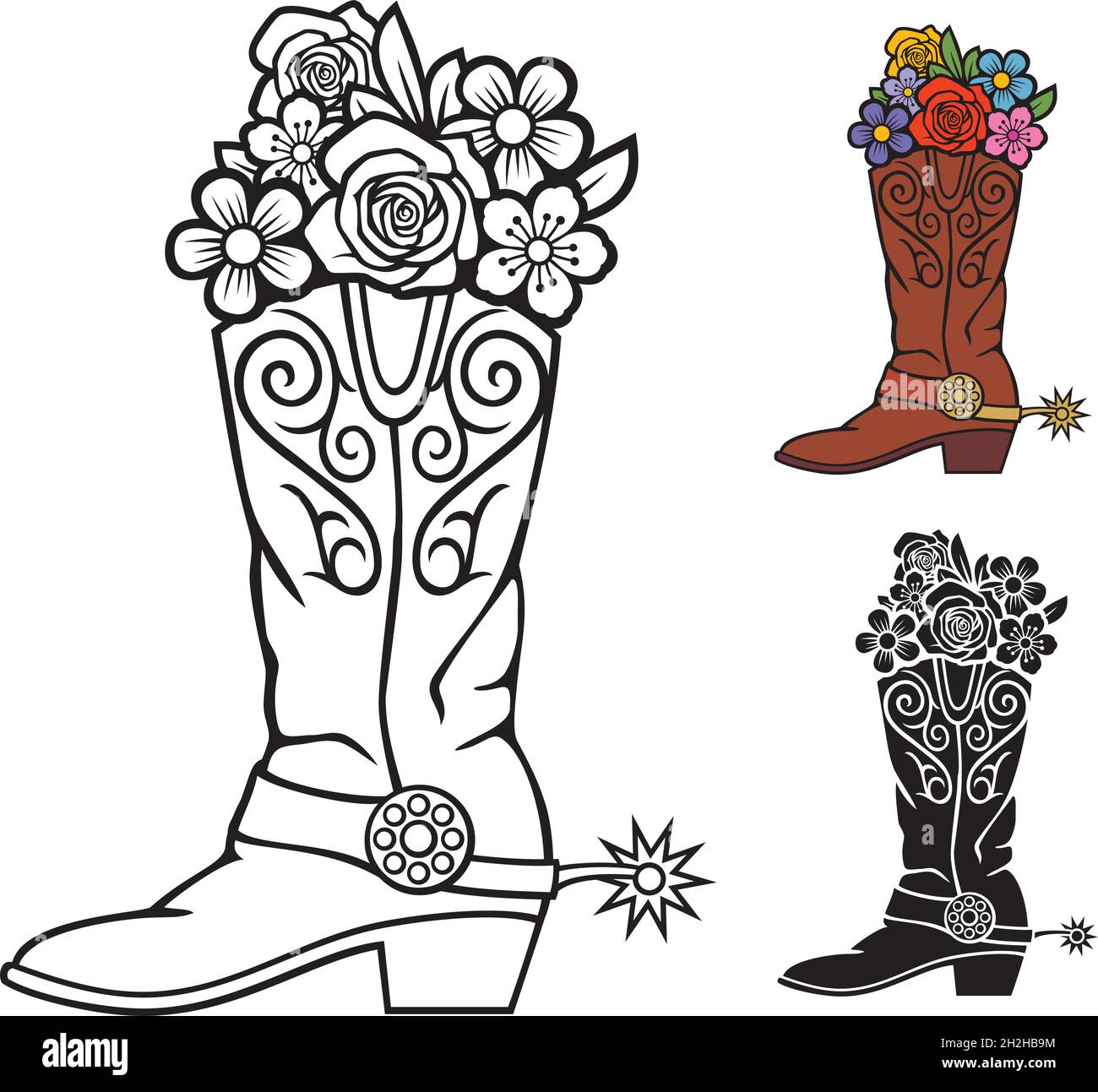 Stivali da cowboy con illustrazione vettoriale dei fiori Illustrazione Vettoriale