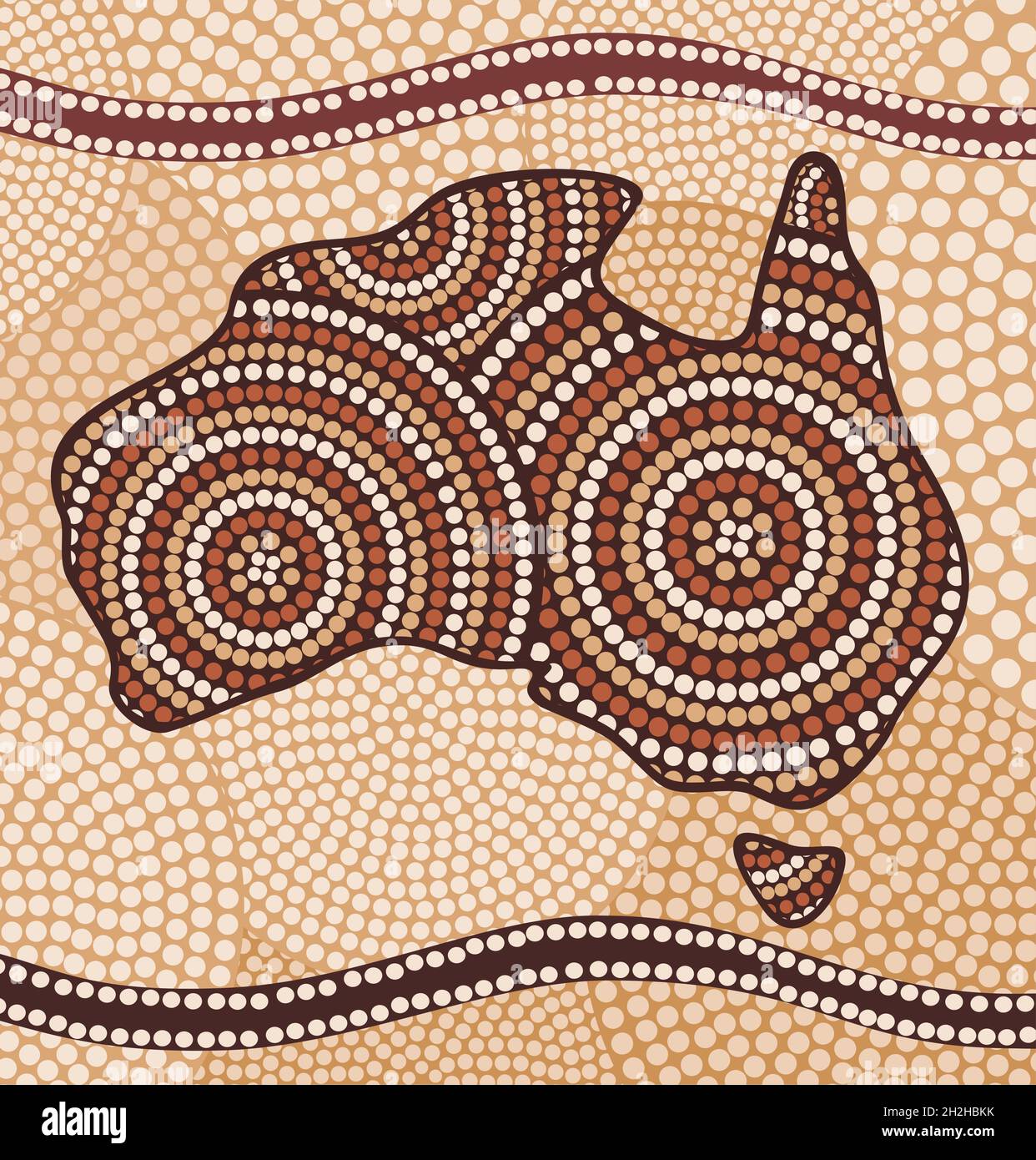 Mappa dell'Australia disegnata nell'illustrazione vettoriale di stile astratto aborigeno Illustrazione Vettoriale