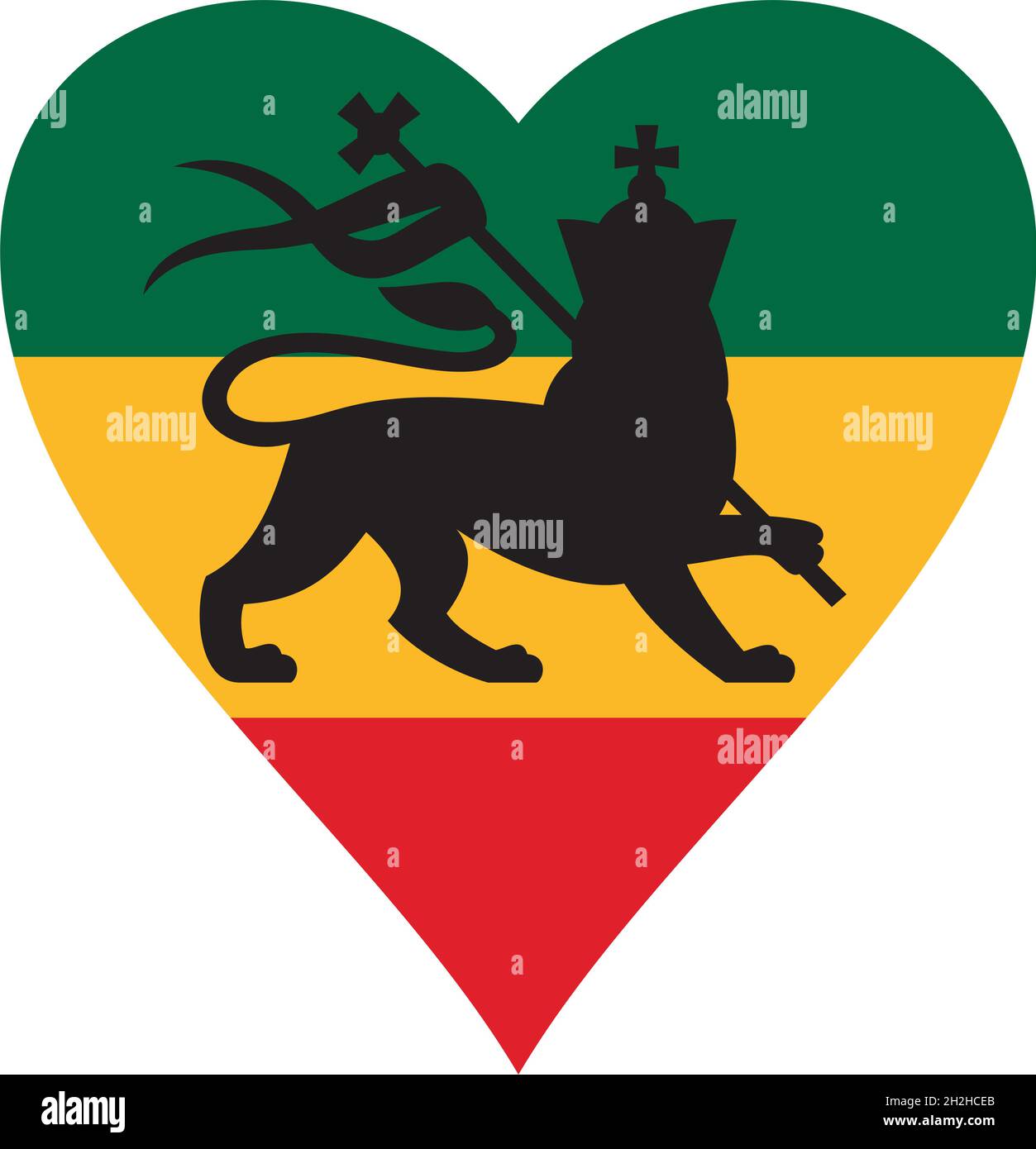 Bandiera del cuore Rastafariano con il leone di Giuda Illustrazione Vettoriale