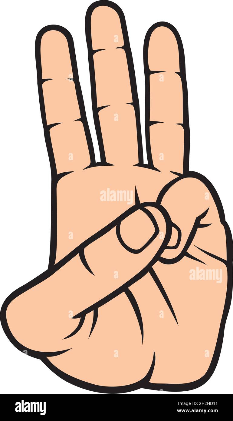 illustrazione vettoriale a 3 dita (mano e numero tre) Illustrazione Vettoriale