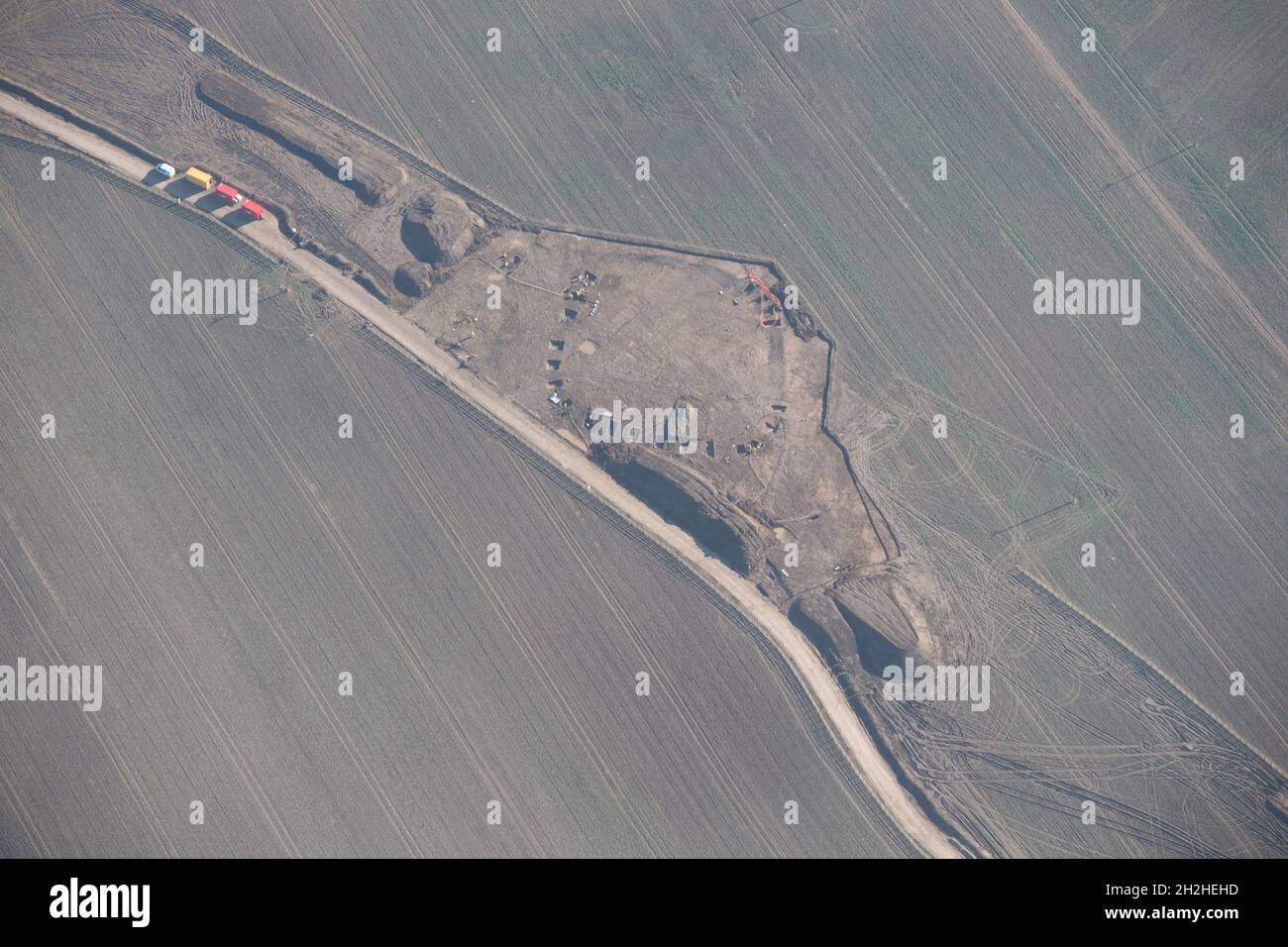 Scavi archeologici di un recinto in stiva romana/età del ferro e lavori di costruzione per la circonvallazione di Bedale, Aiskew e Leeming Bar, North Yorkshire, 2015. Foto Stock