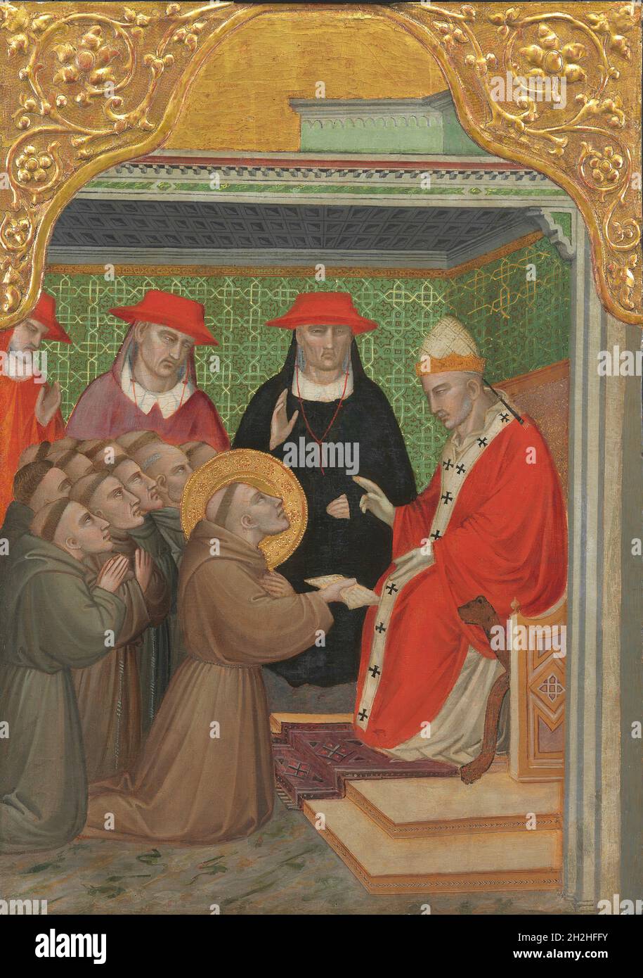 San Francesco davanti al Papa (l'Approva della regola francescana), 1390/1400. Foto Stock