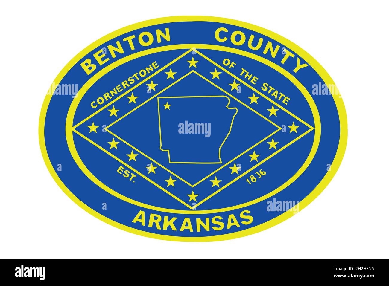 Vista dall'alto della contea di Benton, bandiera dell'Arkansas, USA senza flagpole. Progettazione di piani, layout. Contrassegna sfondo Foto Stock