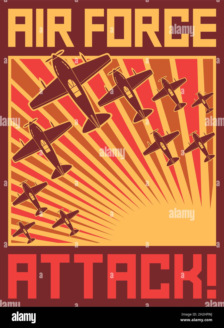 Illustrazione vettoriale del poster dell'attacco della forza aerea Illustrazione Vettoriale