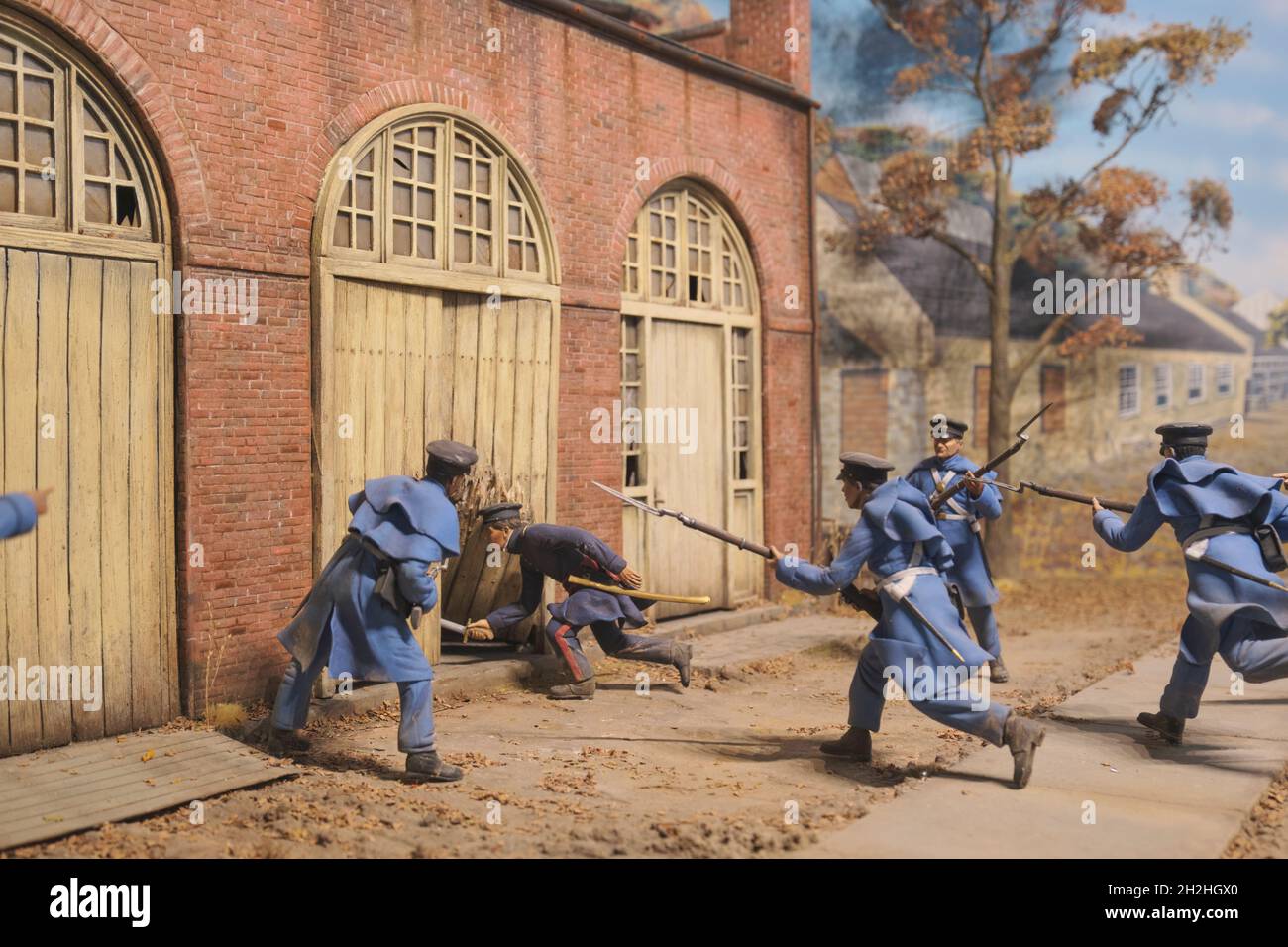 I soldati catturano l'abolizionista John Brown nell'arsenale di Harpers Ferry nel 1859 prima della guerra civile. Al Museo Nazionale del corpo Marino Foto Stock