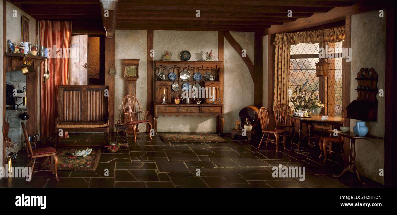 E-5: Inglese Cottage Kitchen della regina Anne periodo, 1702-14, Stati Uniti, c.. 1937. Foto Stock