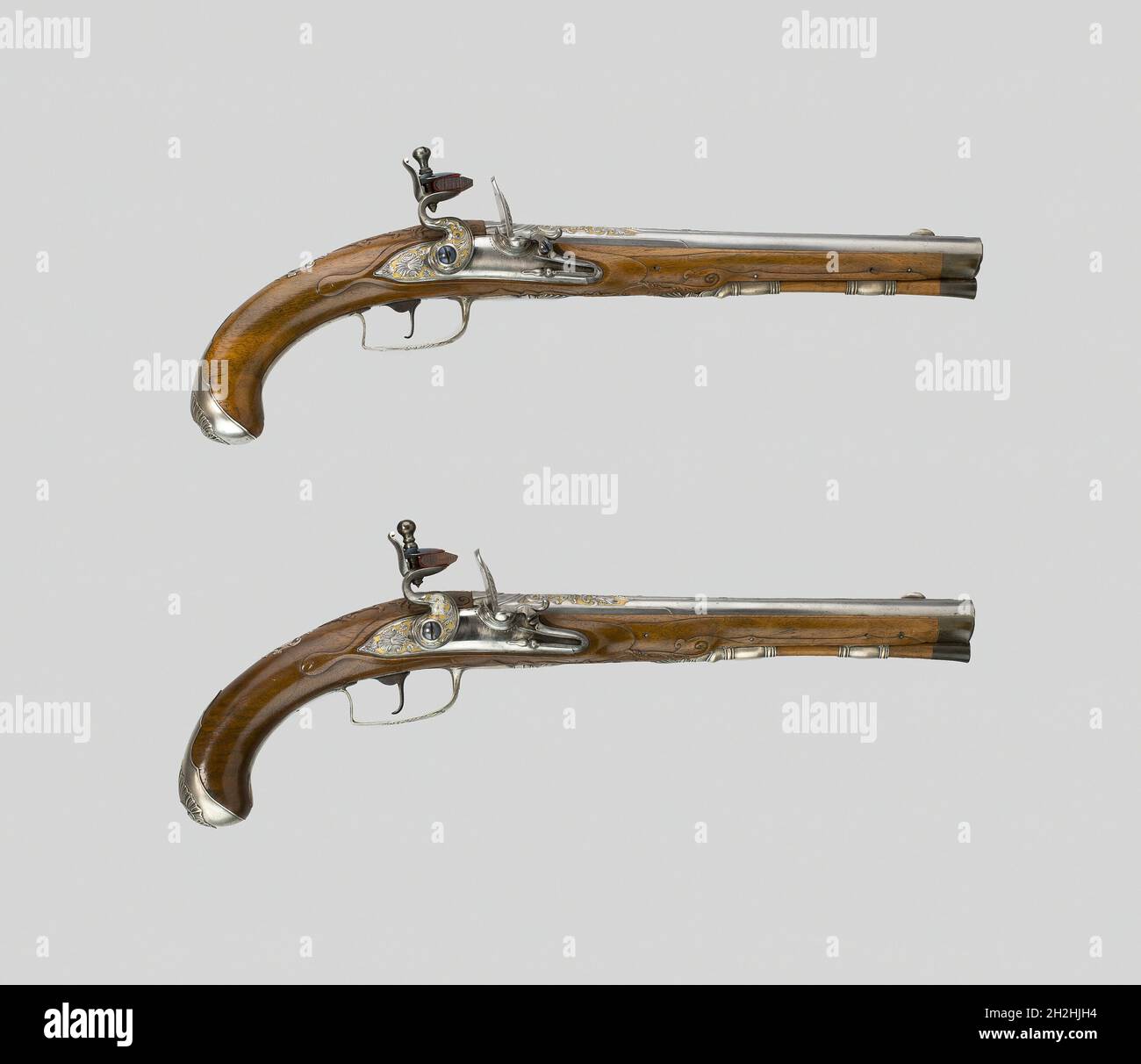 Coppia di pistole Flintlock, Francia, c.. 1720/30. Foto Stock