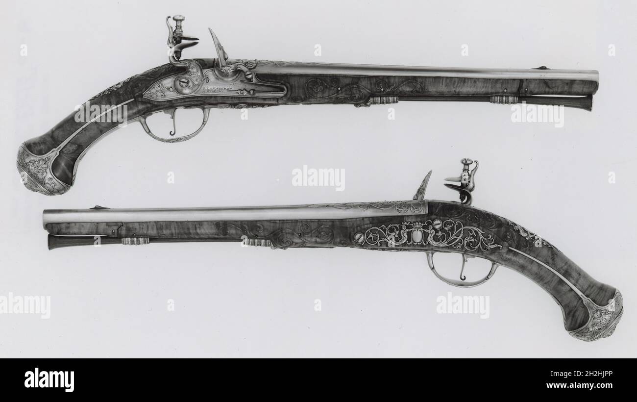 Coppia di pistole Flintlock Holster, Utrecht, c. 1670. Foto Stock